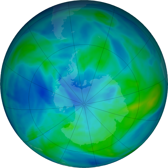 Antarctic ozone map for 08 April 2020